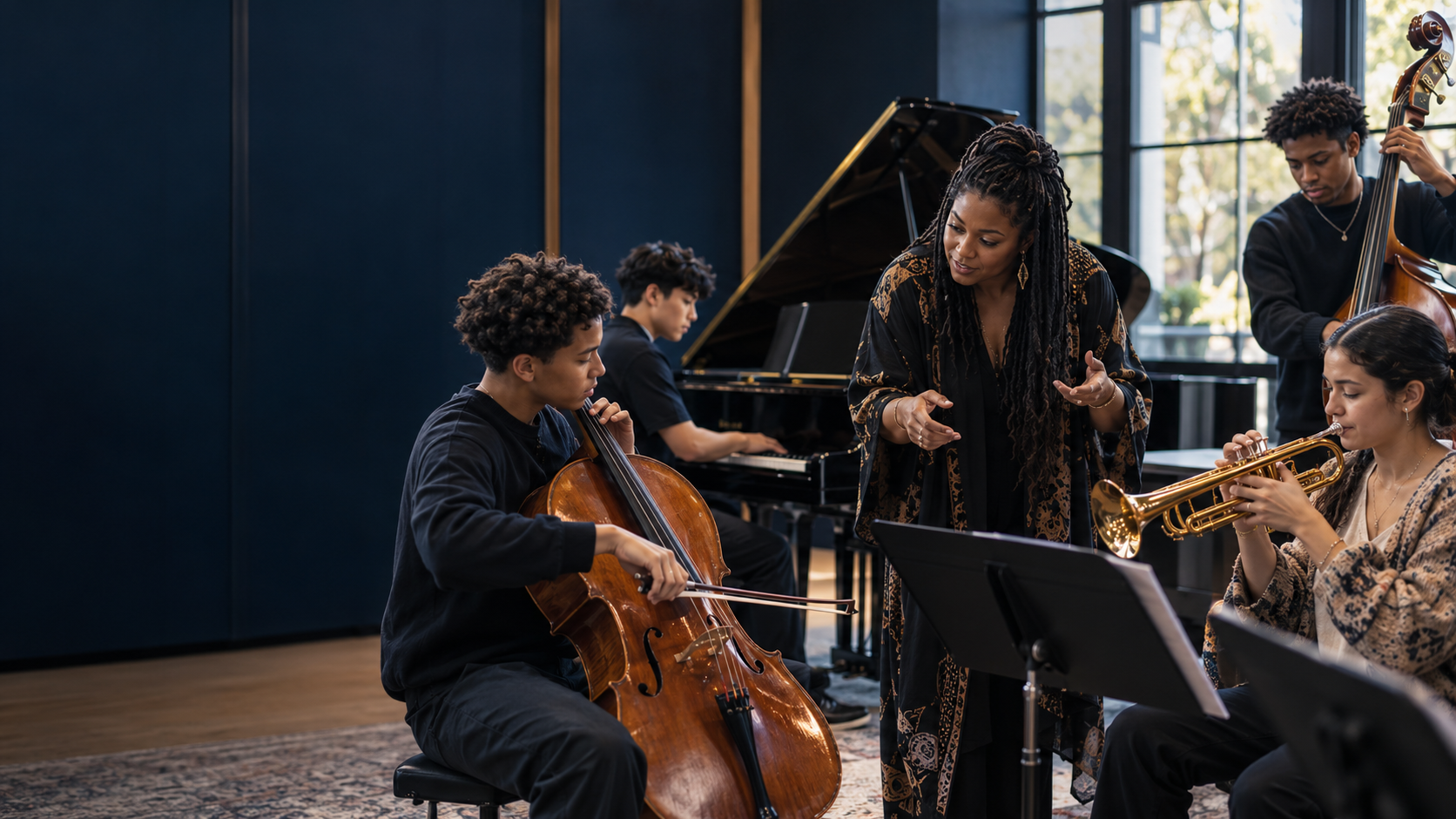Illustration of young musicians sharing a music learning experience